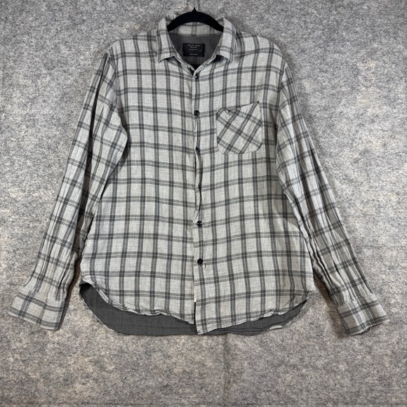 Rag & Bone Gray Plaid Button Down Shirt Men’s Large Classic Fit Cotton - Picture 2 of 16